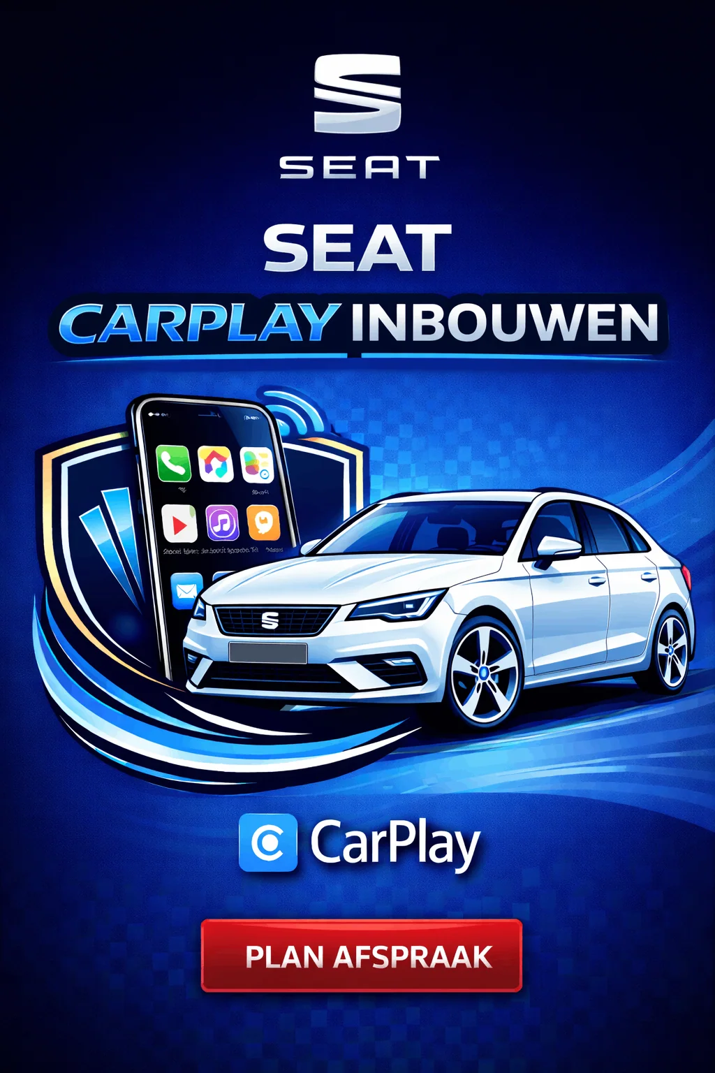 Sportief Seat Leon FR interieur met Apple CarPlay op het scherm